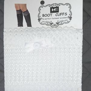 Boot cuffs white lacey with side button detail NIP